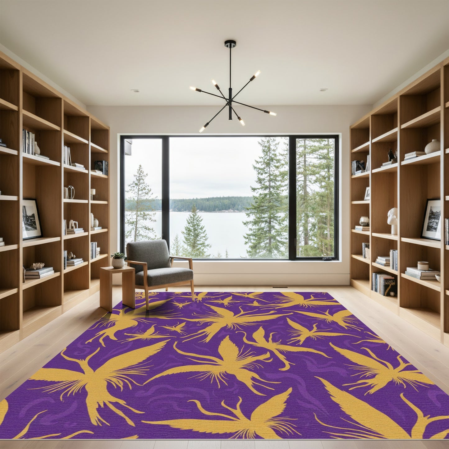 Golden Orchid Purple Abstract Floral Rug