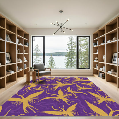Golden Orchid Purple Abstract Floral Rug