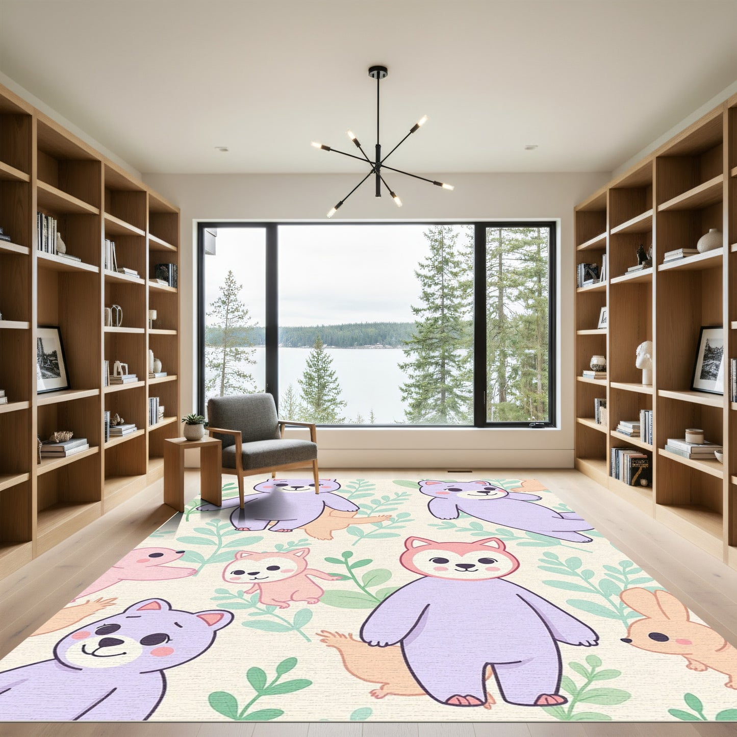 Whimsical Purple Bear Forest Scene Rug