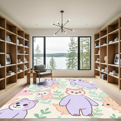 Whimsical Purple Bear Forest Scene Rug