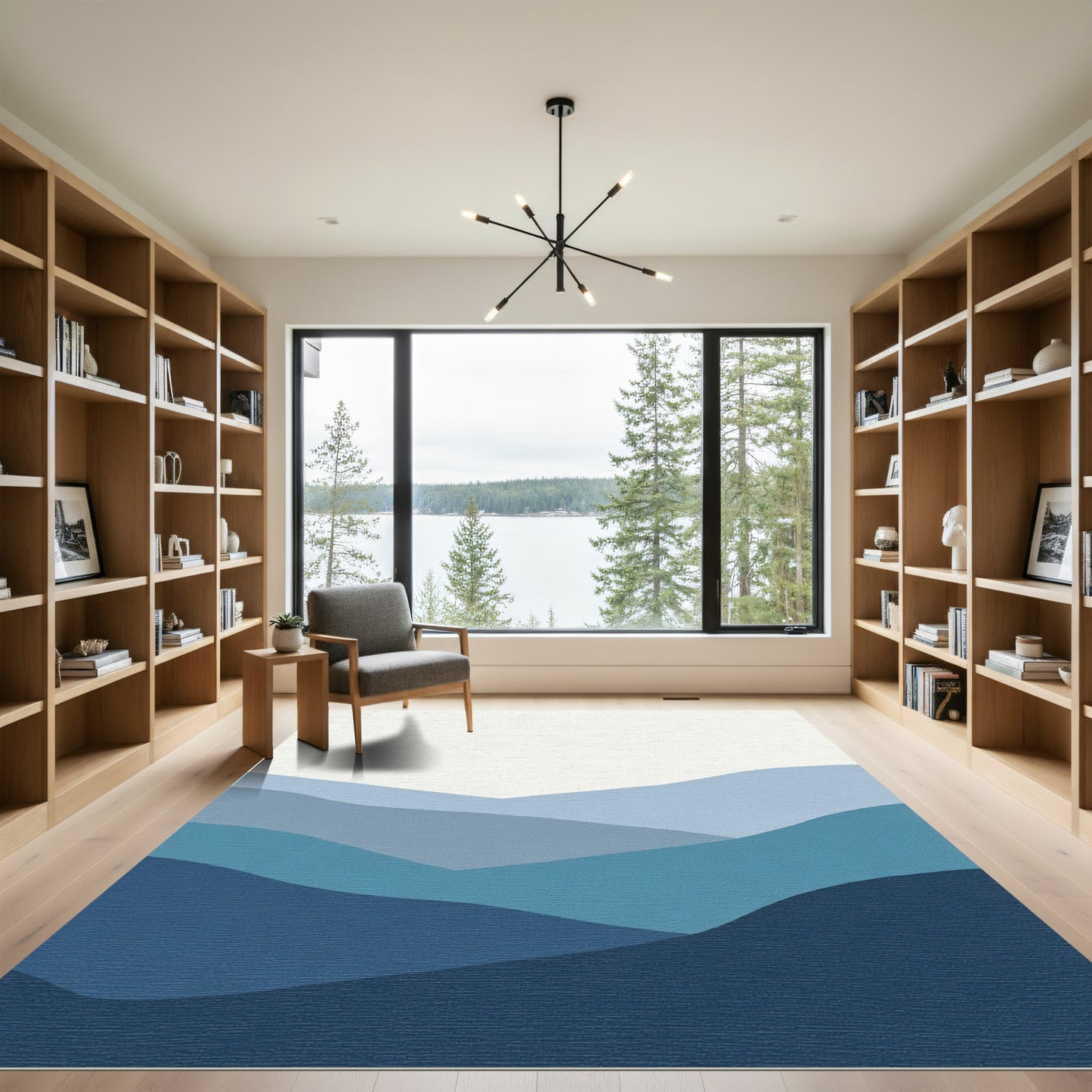 Serene Blue Gradient Mountain Layers Rug