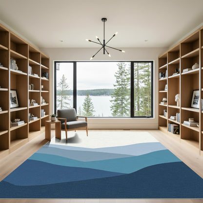 Serene Blue Gradient Mountain Layers Rug