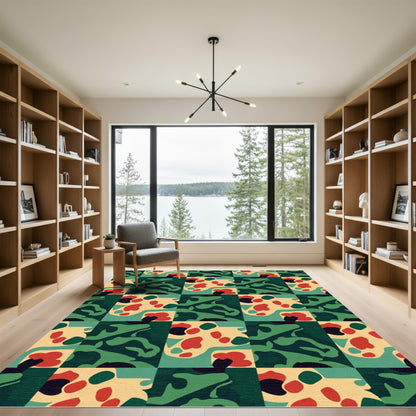 Abstract Color Block Camouflage Squares Rug