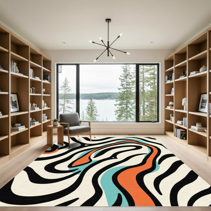 Bold Orange Aqua Zebra Swirl Rug