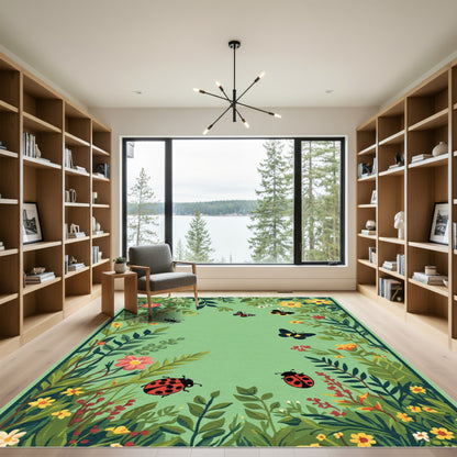 Whimsical Garden Ladybugs Butterflies Rug