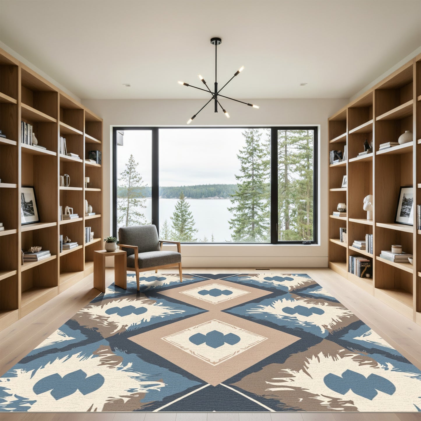 Blue and Tan Diamond Ikat Rug