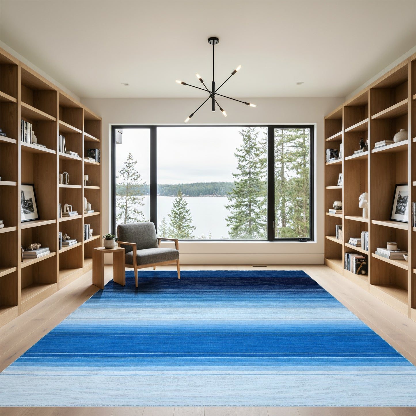 Navy Blue Ombre Striped Rug