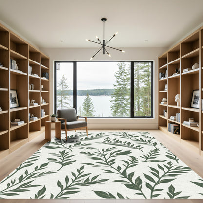 Dark Green Leafy Botanical Trail Rug