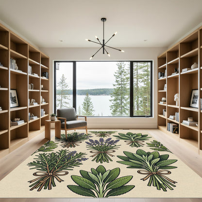 Herbal Bouquets Green Lavender Rosemary Sage Rug