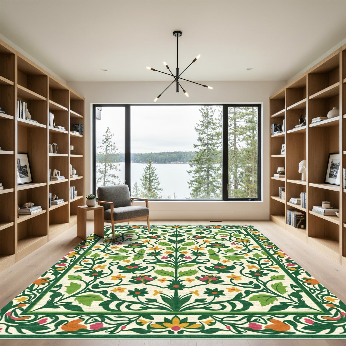 Green Floral Ivory Blossom Medallion Rug