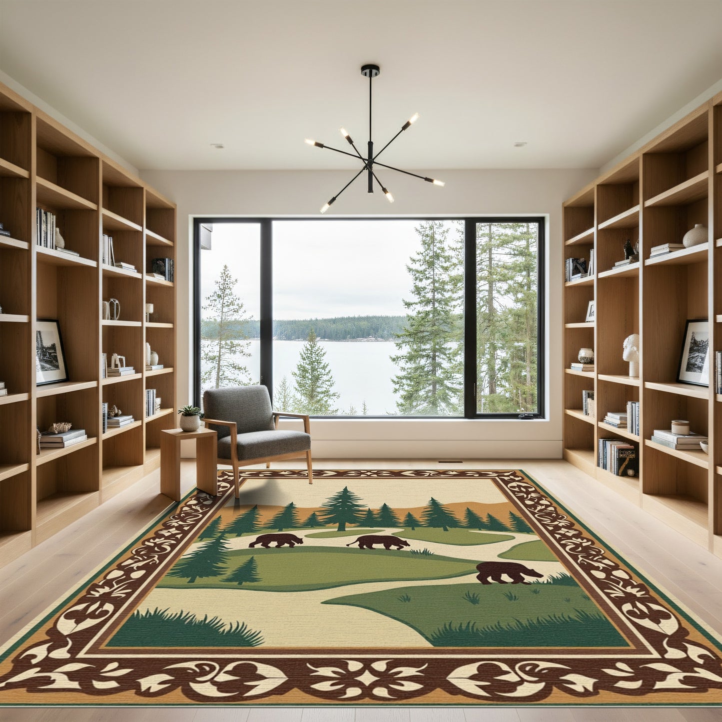 Woodland Bears Forest Scenic Border Rug