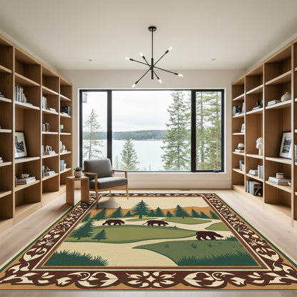 Woodland Bears Forest Scenic Border Rug