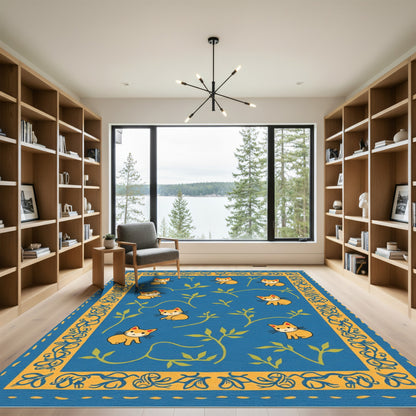 Whimsical Blue Orange Kitten Garden Rug