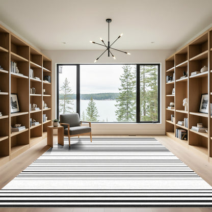 Sharp Black White Gray Stripe Rug