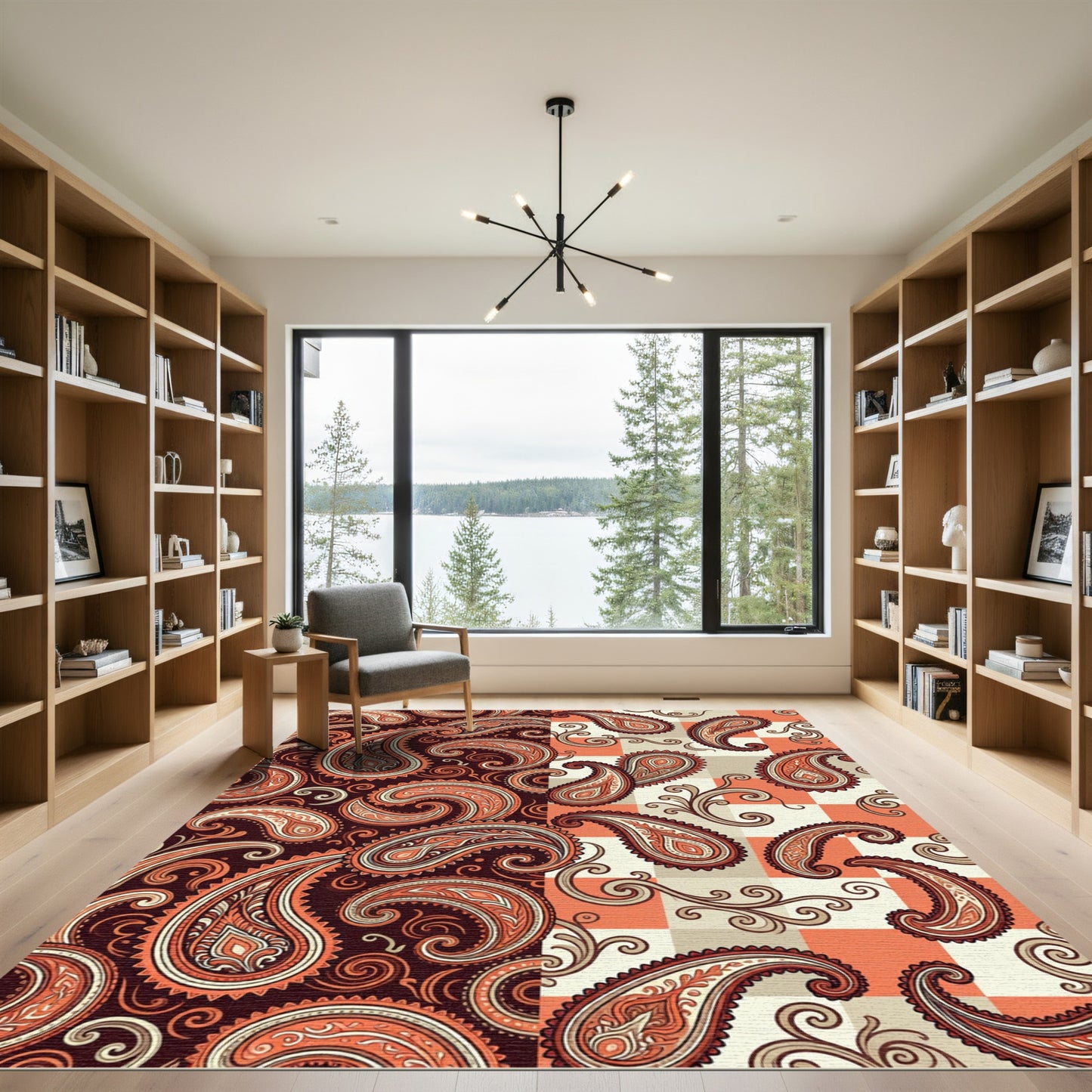 Warm Paisley Swirls Checkerboard Rug