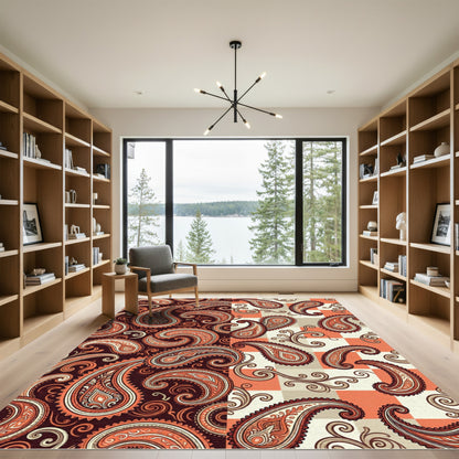 Warm Paisley Swirls Checkerboard Rug