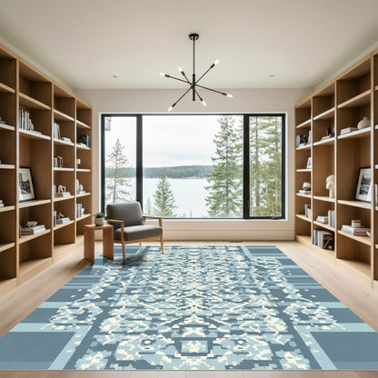 Muted Blue Damask Pixelated Centerpiece Rug