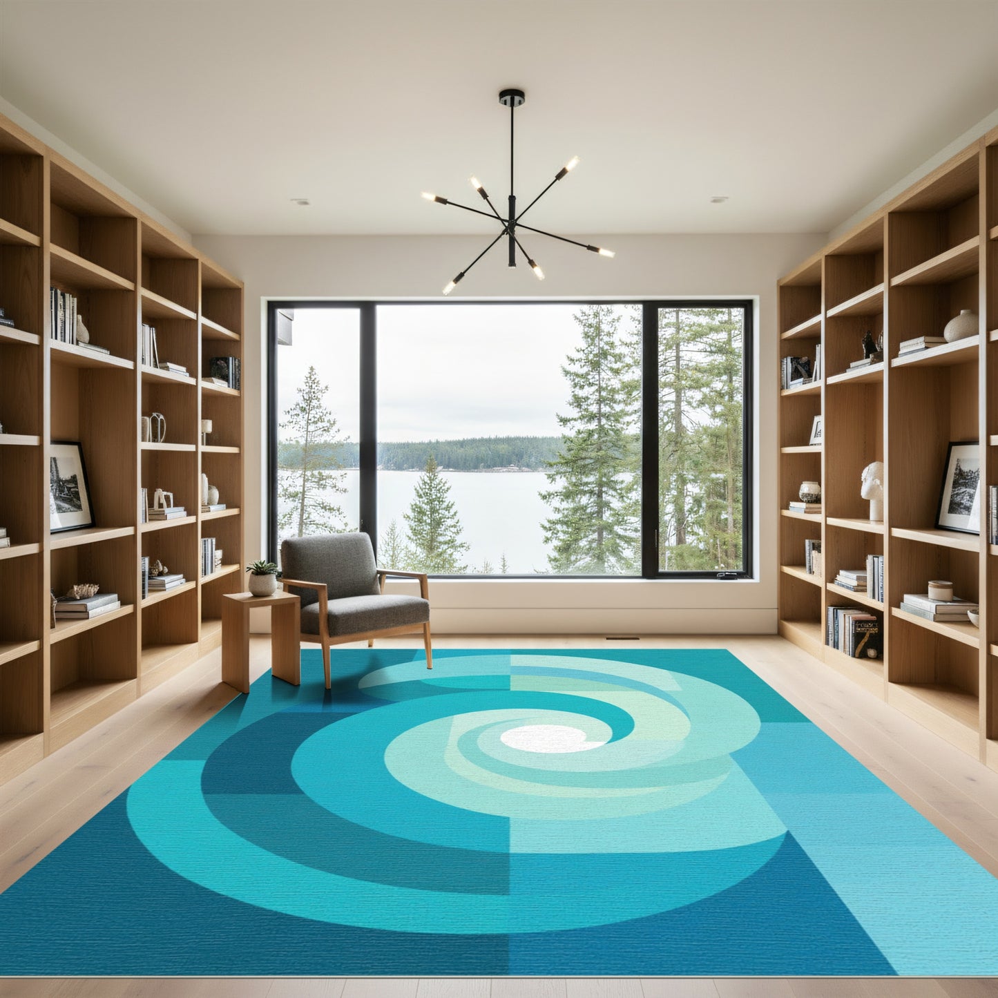 Modern Teal Swirl Geometric Rug
