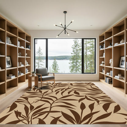 Brown Leafy Branches Beige Background Rug
