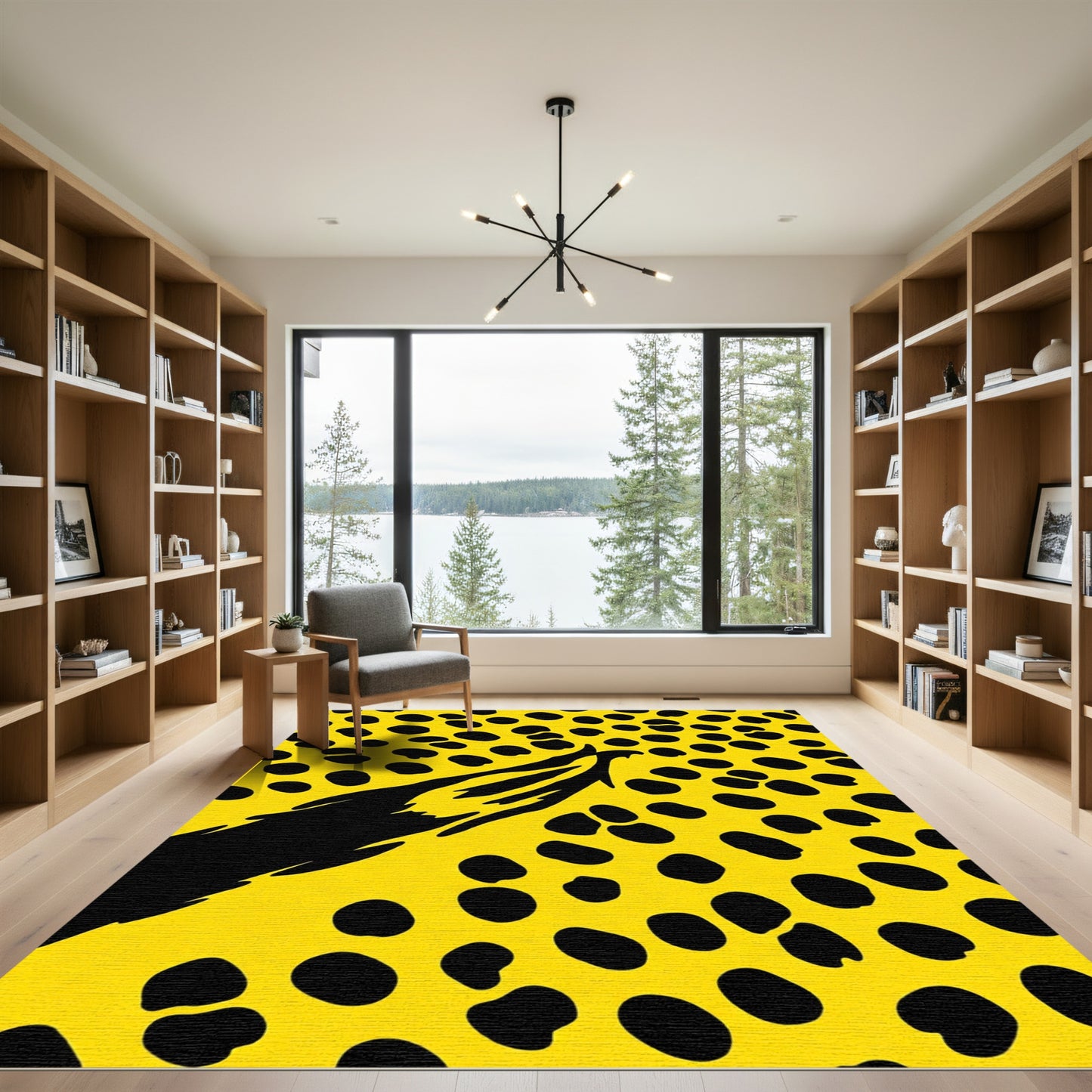 Bold Yellow Black Abstract Spots Rug