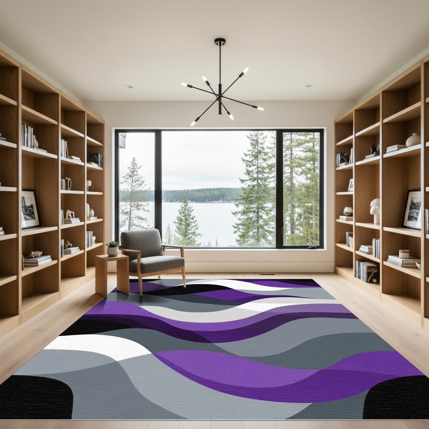 Abstract Purple Gray Wave Layers Rug