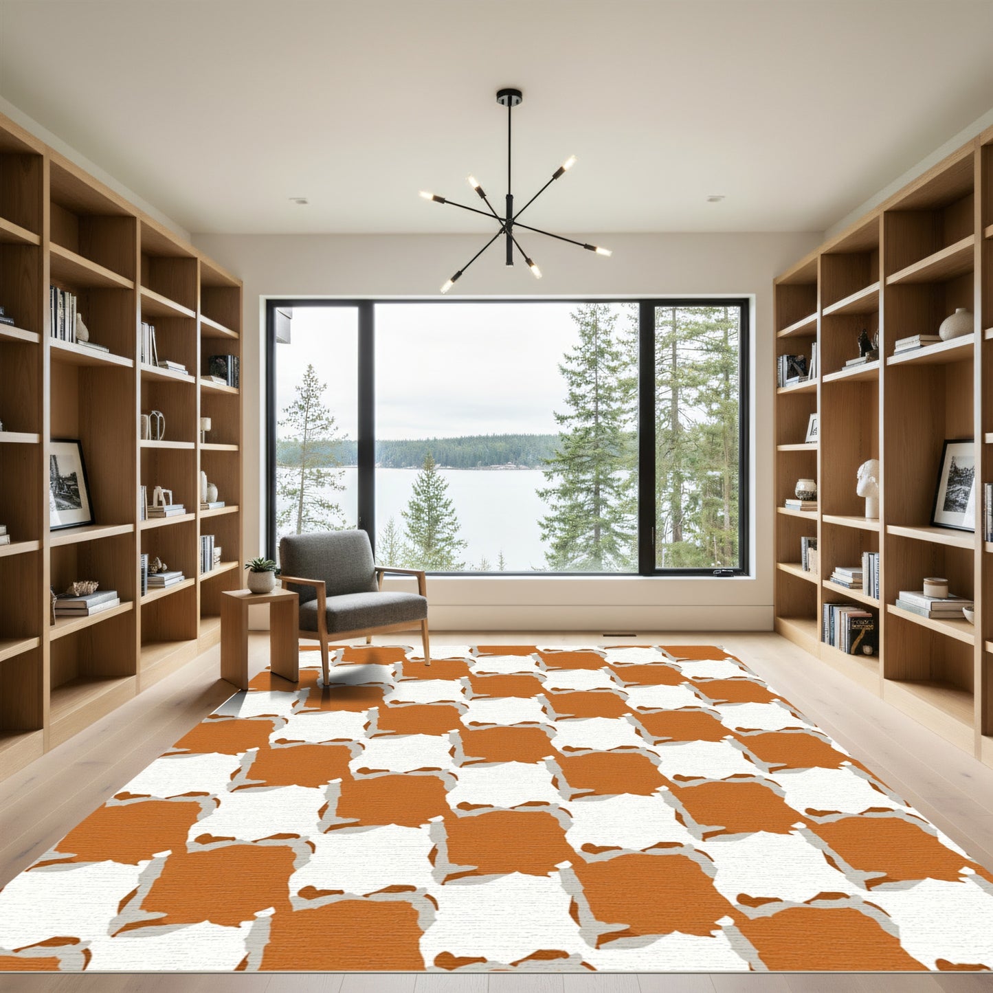 Terracotta White Jagged Checkered Rug