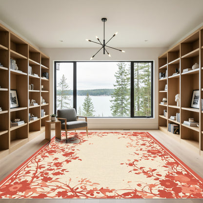 Coral Blossom Vine Border Rug