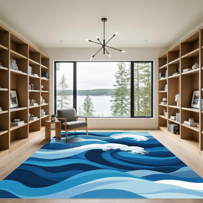 Deep Blue Ocean Wave Harmony Rug