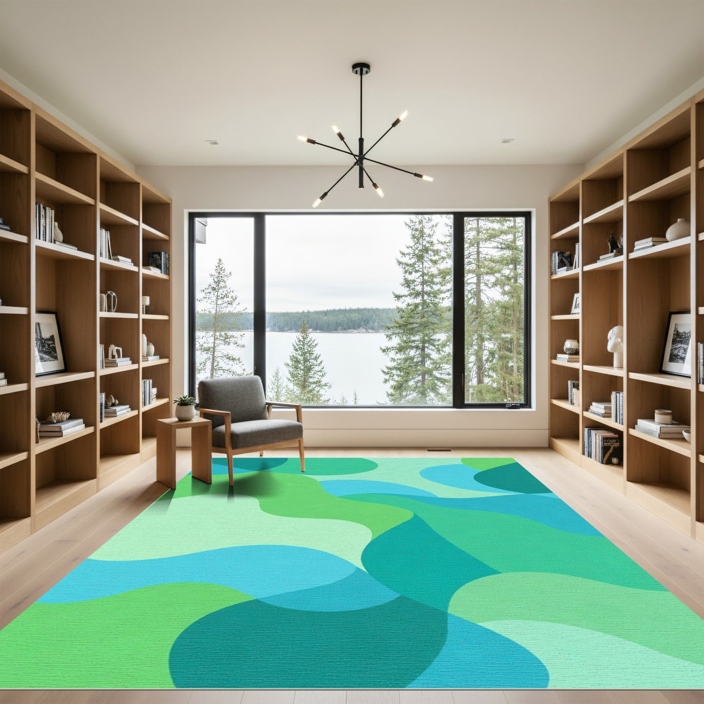 Green Blue Abstract Organic Waves Rug