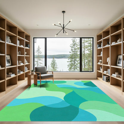 Green Blue Abstract Organic Waves Rug