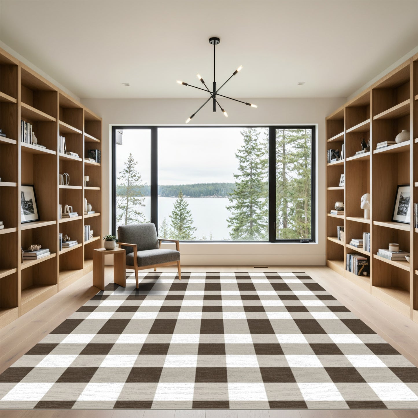 Brown White Gingham Checkered Rug
