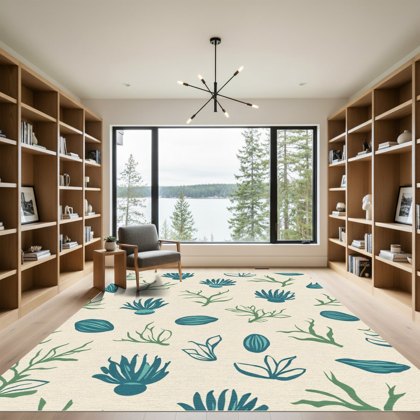 Teal Blue Underwater Plant Life Rug