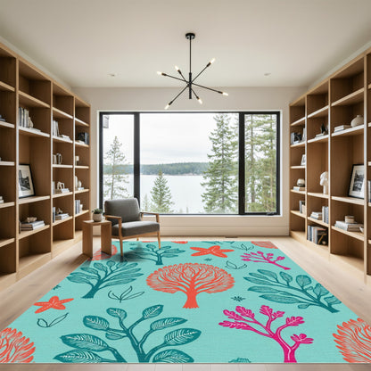 Oceanic Coral Starfish Botanical Scene Rug