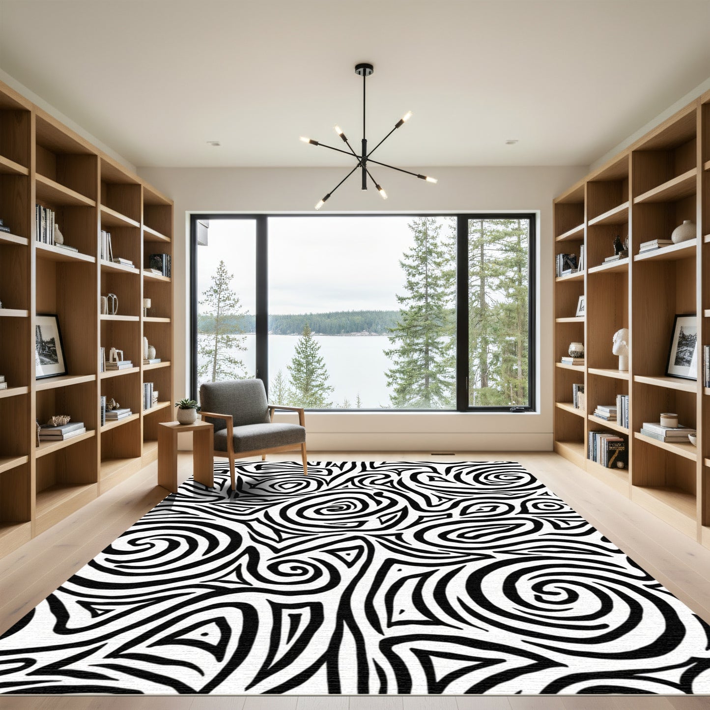 Abstract Black White Swirls Rug