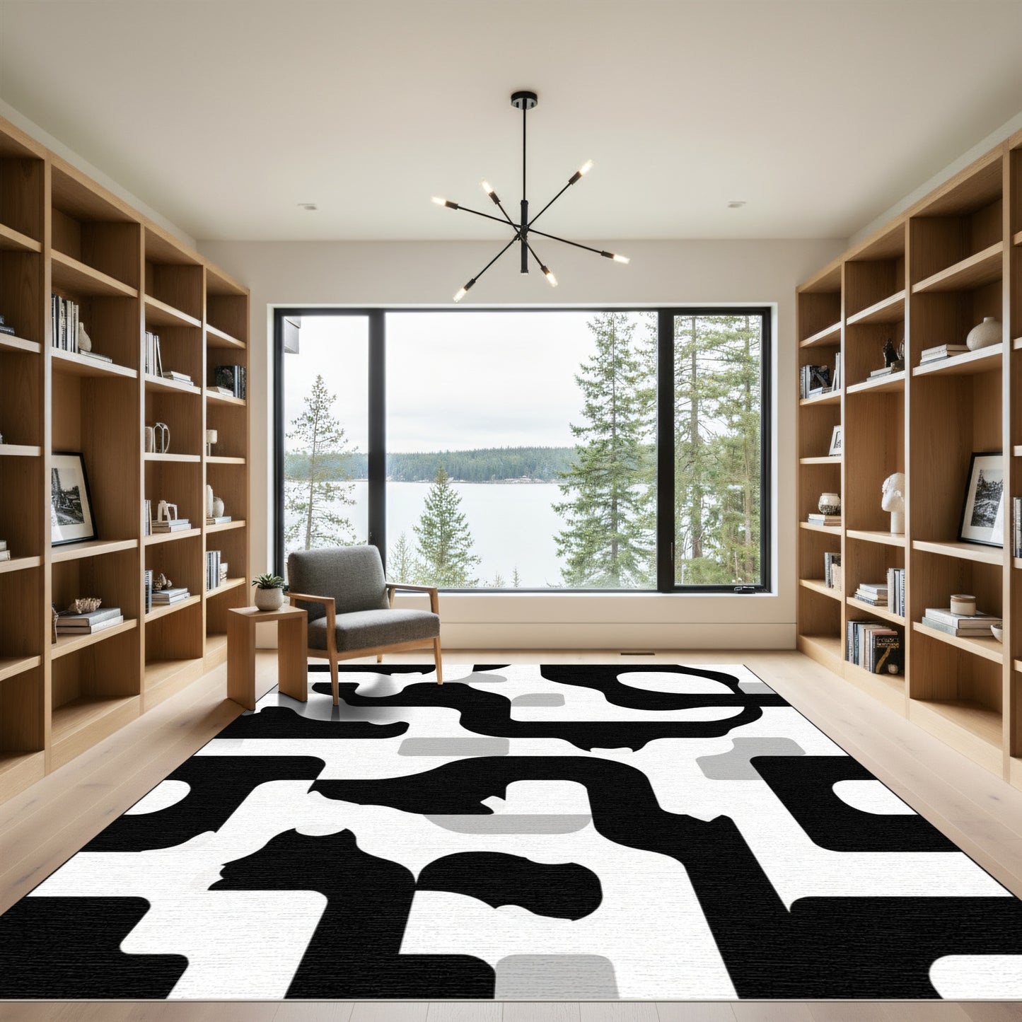 Abstract Black White Organic Flow Rug