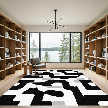 Abstract Black White Organic Flow Rug
