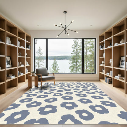Cream Blue Modern Floral Scatter Rug