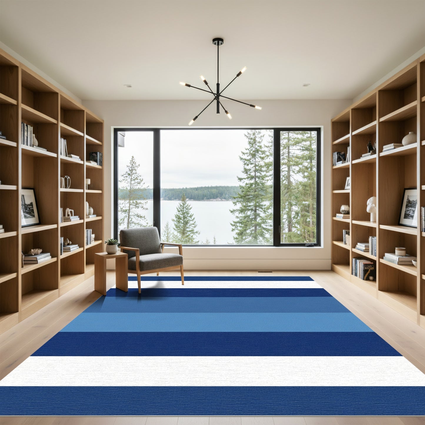 Modern Blue Gradient Stripe Accent Rug