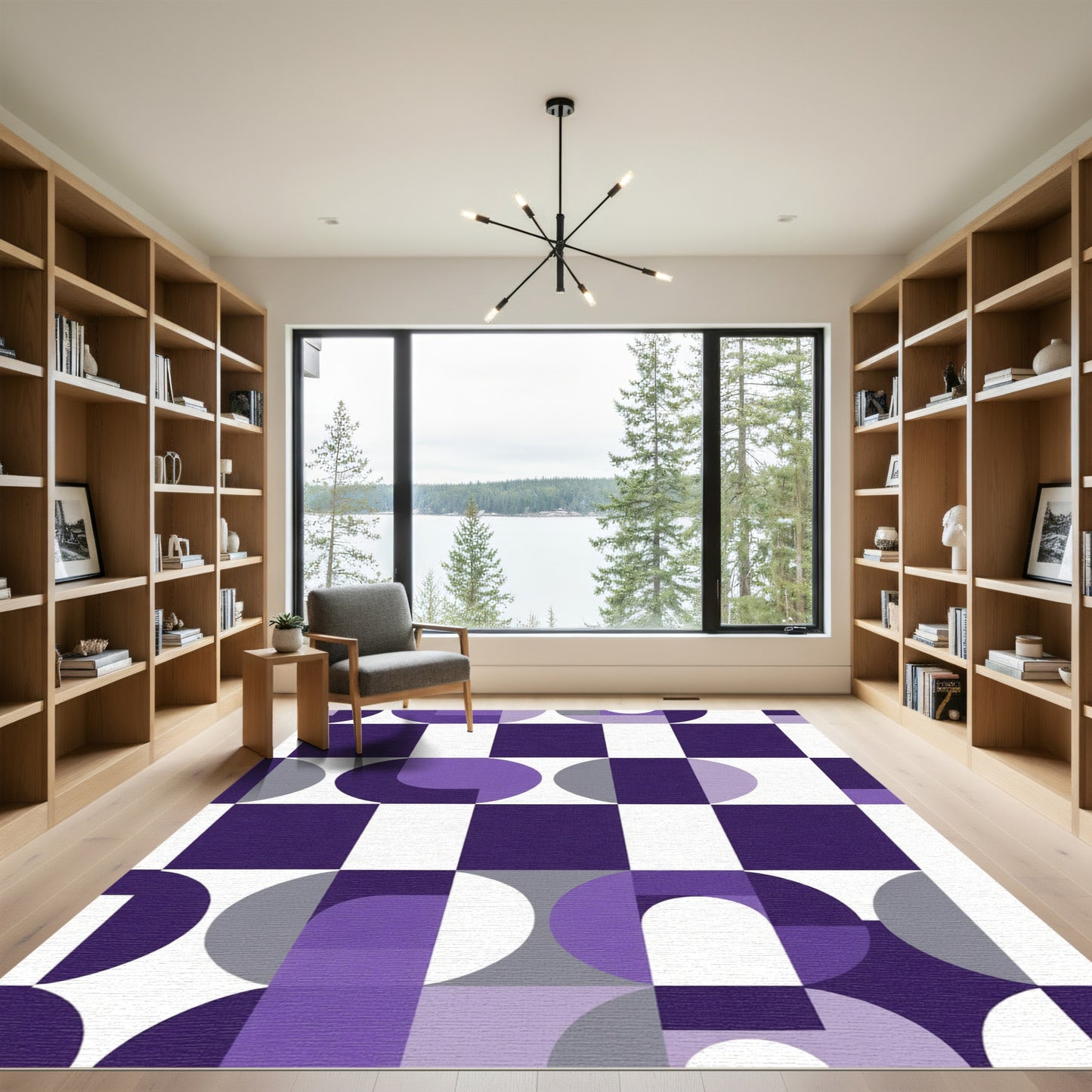 Modern Purple Geometric Squares Circles Rug
