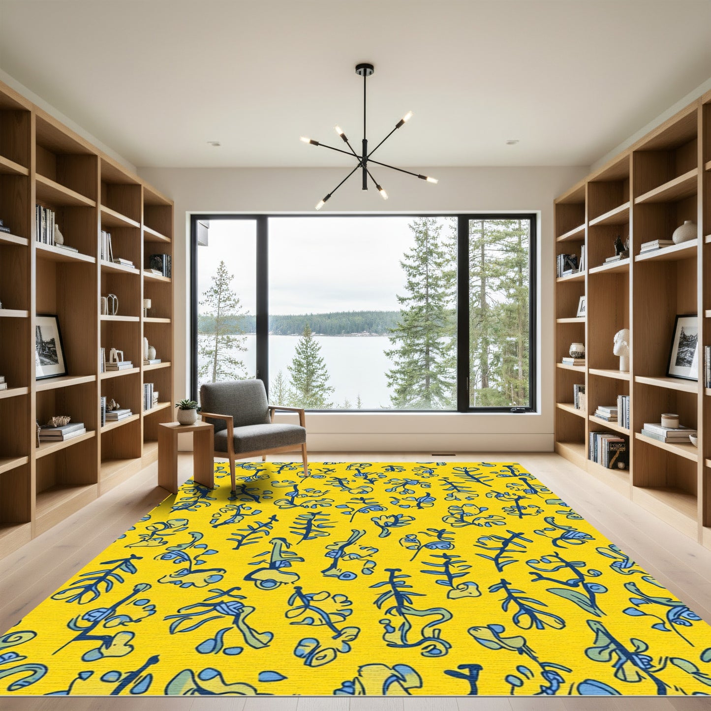 Whimsical Yellow Blue Floral Sprigs Rug