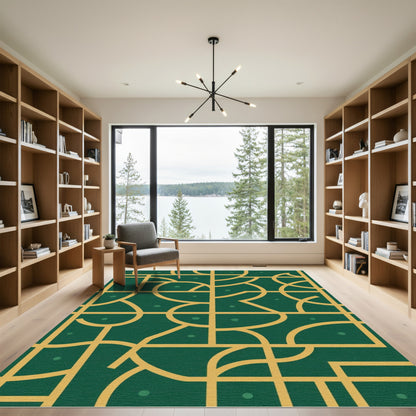 Emerald Gold Abstract Intersecting Lines Rug