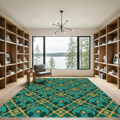 Teal Gold Lattice Arch Medallion Riad Rug