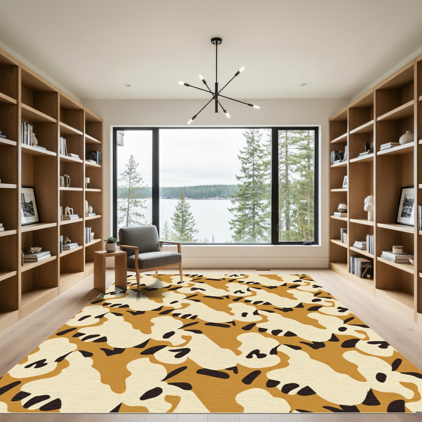 Abstract Ochre Cream Organic Shapes Rug