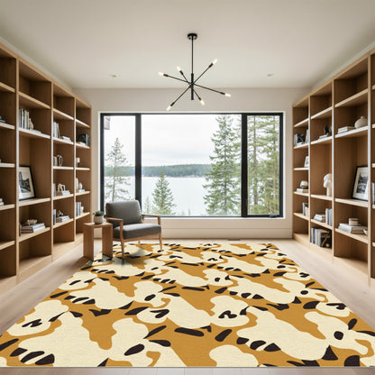 Abstract Ochre Cream Organic Shapes Rug