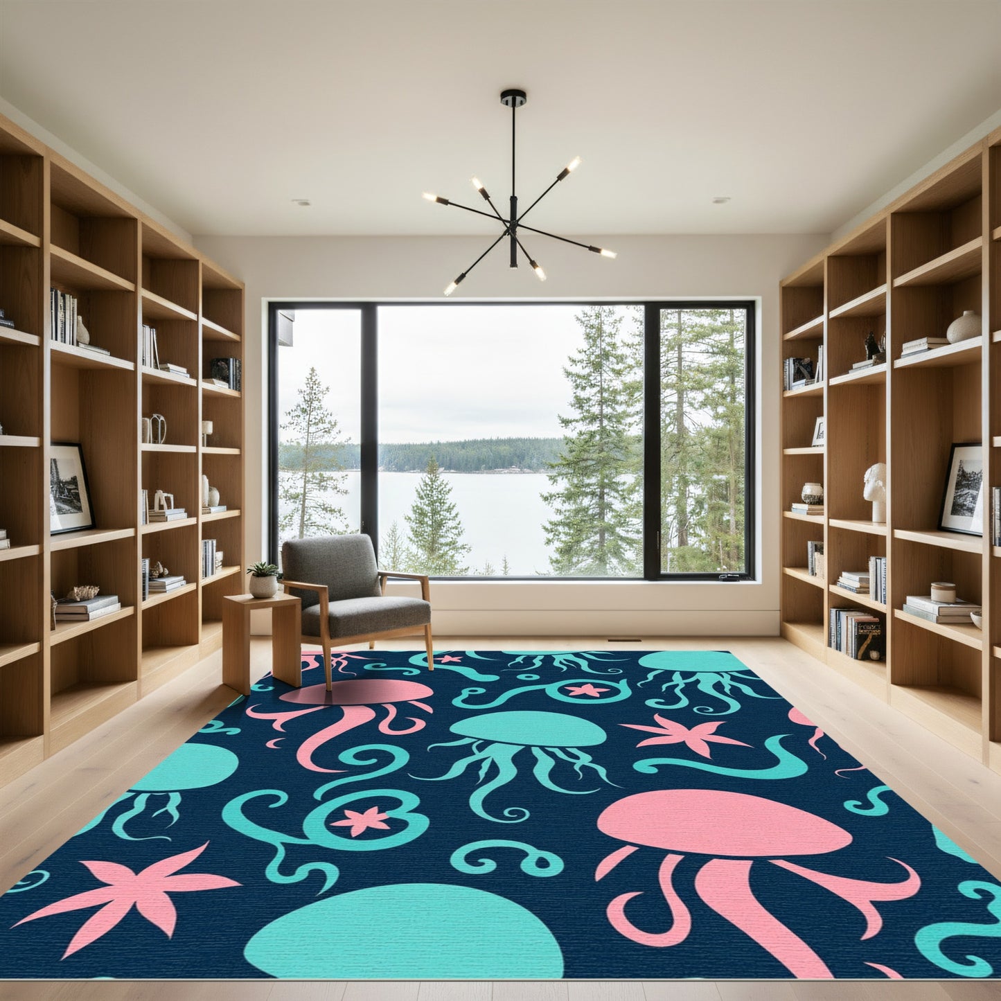 Pink Teal Jellyfish Swirls Ocean Rug