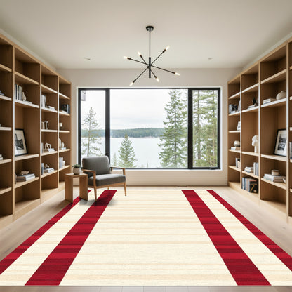 Crimson Cream Wide Stripe Area Rug