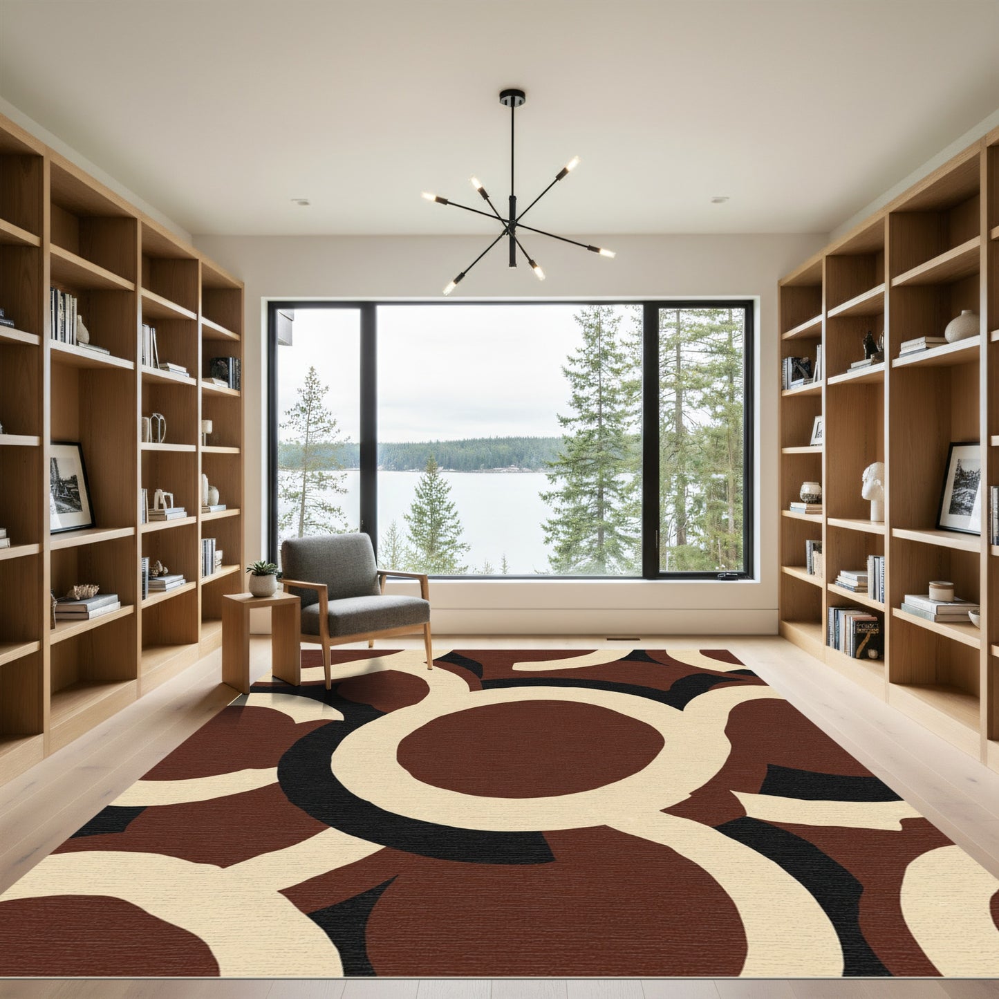 Brown Cream Black Overlapping Circles Rug