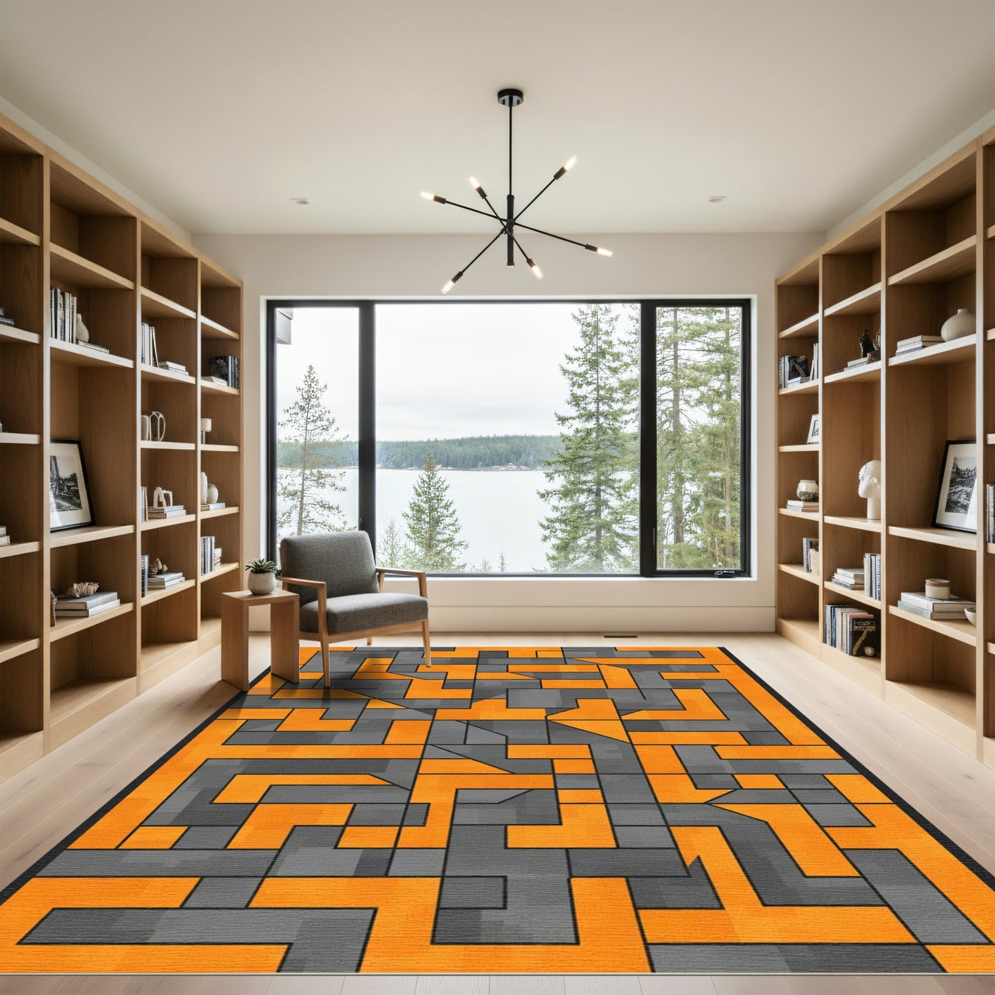 Orange Gray Interlocking Geometric Abstract Rug