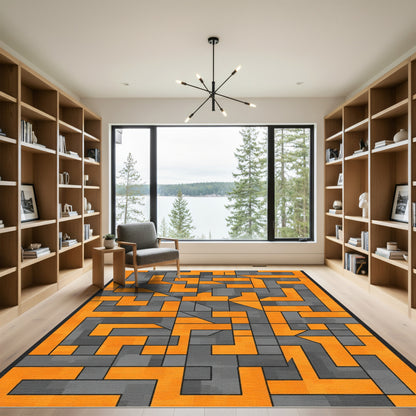Orange Gray Interlocking Geometric Abstract Rug