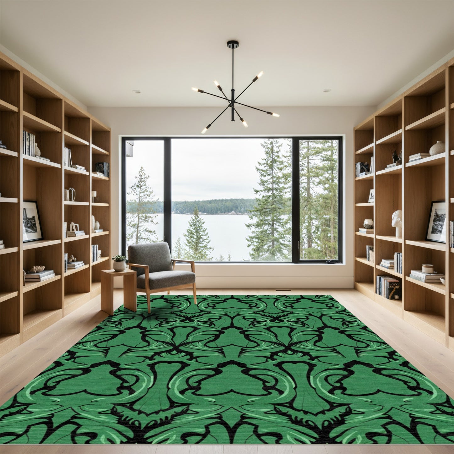 Emerald Green Art Nouveau Swirl Rug